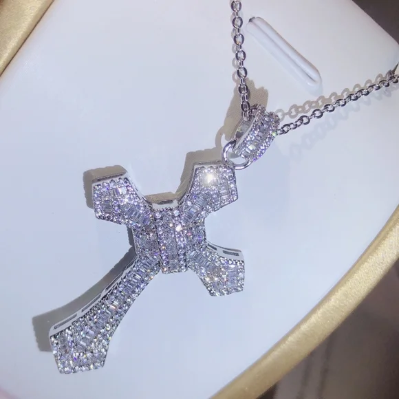 Sterling silver diamond cross - Picture 3 of 8